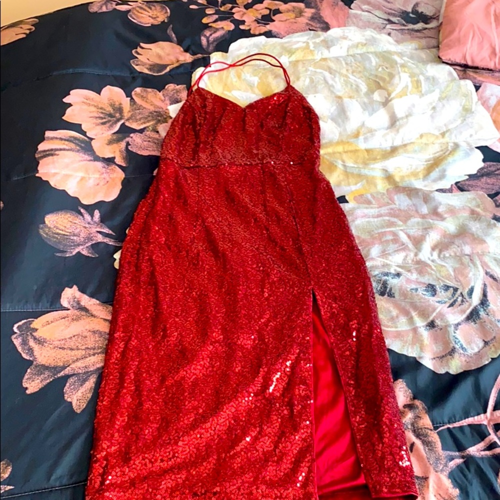 Open back sequin cami Burgundy dress